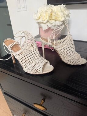 Gianvito Rossi Ivory Macramé leather Lace-Up Peep Toe Stiletto Heels